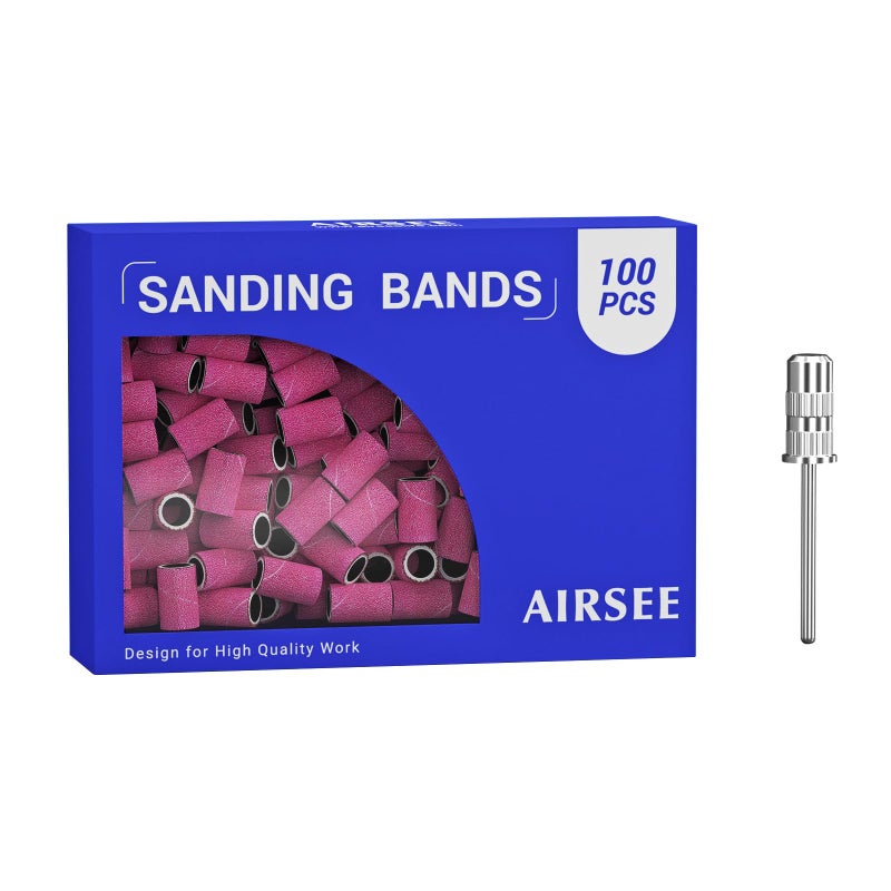 AIRSEE Sanding Bands for Electric Nail Drill 100 Piece Set 180 Grit Medium Acrylic File Attachments Professional 1 Sander Mandrel Bit Beauty Salon Accessories Manicure and Pedicure Finger Callus Pink - Image 2