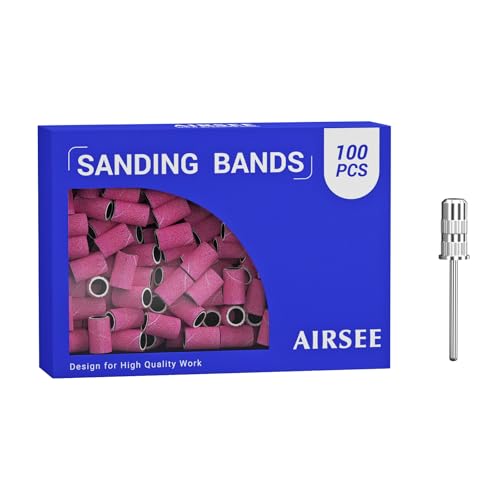 AIRSEE Sanding Bands for Electric Nail Drill 100 Piece Set 180 Grit Medium Acrylic File Attachments Professional 1 Sander Mandrel Bit Beauty Salon Accessories Manicure and Pedicure Finger Callus Pink - Image 1