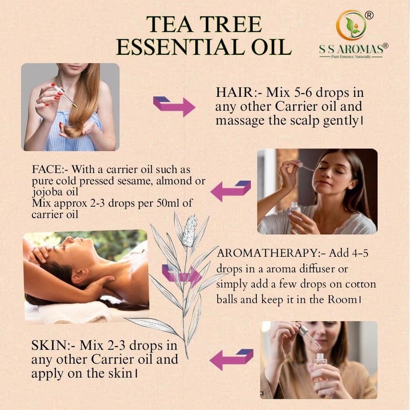 S S AROMAS S S AROMAS Pure Tea Tree Oil 100 Natural Undiluted Therapeutic Grade Essential Oil for Hair Skin and Face care Home Diffuser Aromatherapy Scalp Body Massage Soap and Candle Making 50 ML - Image 5