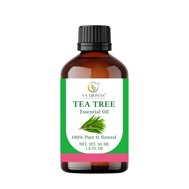 S S AROMAS S S AROMAS Pure Tea Tree Oil 100 Natural Undiluted Therapeutic Grade Essential Oil for Hair Skin and Face care Home Diffuser Aromatherapy Scalp Body Massage Soap and Candle Making 50 ML - Image 1