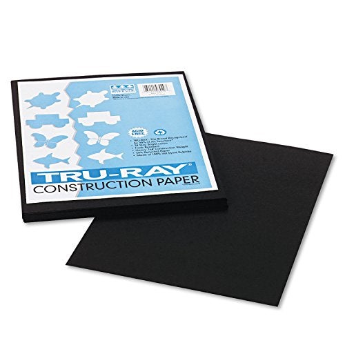 Pacon 103029 Tru-Ray Construction Paper, 76 lbs, 9 x 12, Black, 50 Sheets/Pack - Image 1