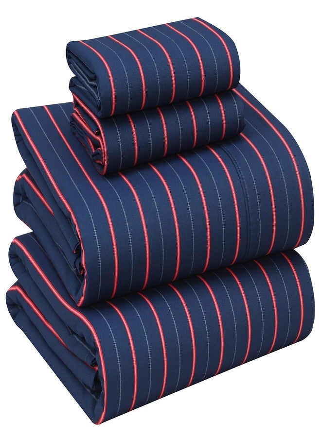 RUVANTI 100% Cotton Full Size Bed Sheets, 4 Pieces, Soft & Breathable Percale Weave Bedding, Deep Pocket 16", Hotel Standard, Crisp Cool Feel, Durable, Perfect Sheet Set Striped, Nautical - Image 1