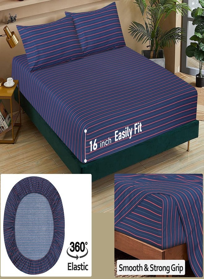 RUVANTI 100% Cotton Full Size Bed Sheets, 4 Pieces, Soft & Breathable Percale Weave Bedding, Deep Pocket 16", Hotel Standard, Crisp Cool Feel, Durable, Perfect Sheet Set Striped, Nautical - Image 5