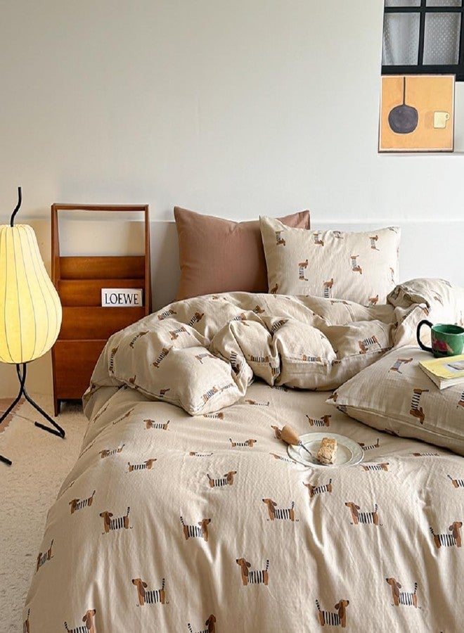 Erwinmu Duvet Cover Set King Size Brown Dachshund Bedding Set for Girls Boys,Dog Puppy Duvet Cover Kids with Zipper Closure and 2 Pillowcases - Image 1