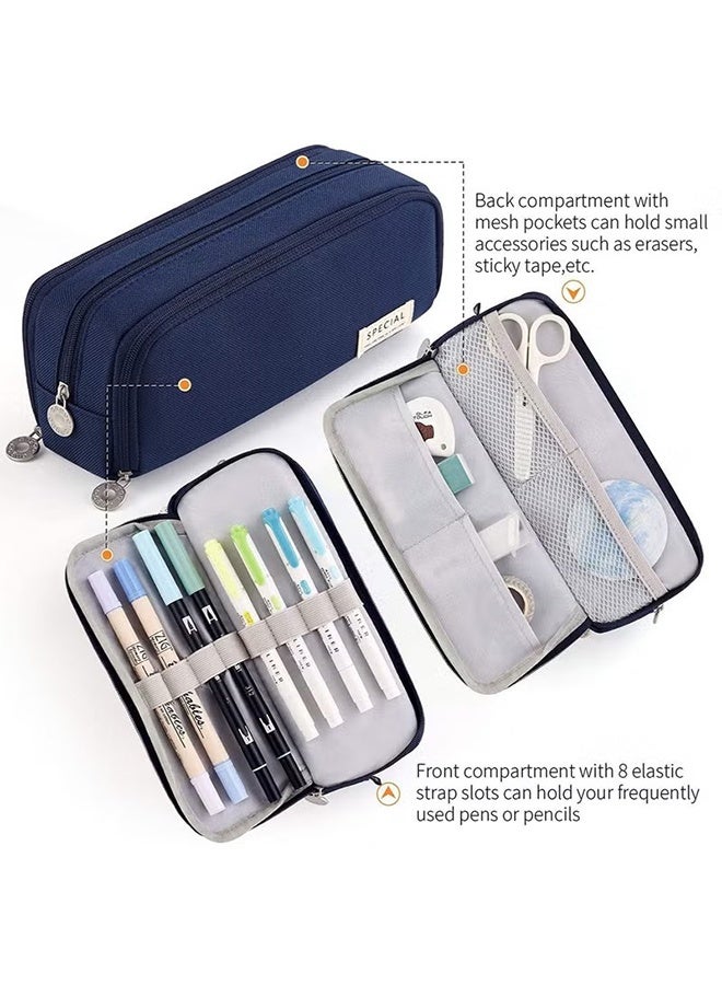 Ocean Large Capacity Pen Case, Three Compartment Pen Case, Suitable for Stationery Bags for School Teenagers, Boys and Girls, Convenient Storage Bags, Outdoor Travel Storage Bags (Navy Blue) - Image 3