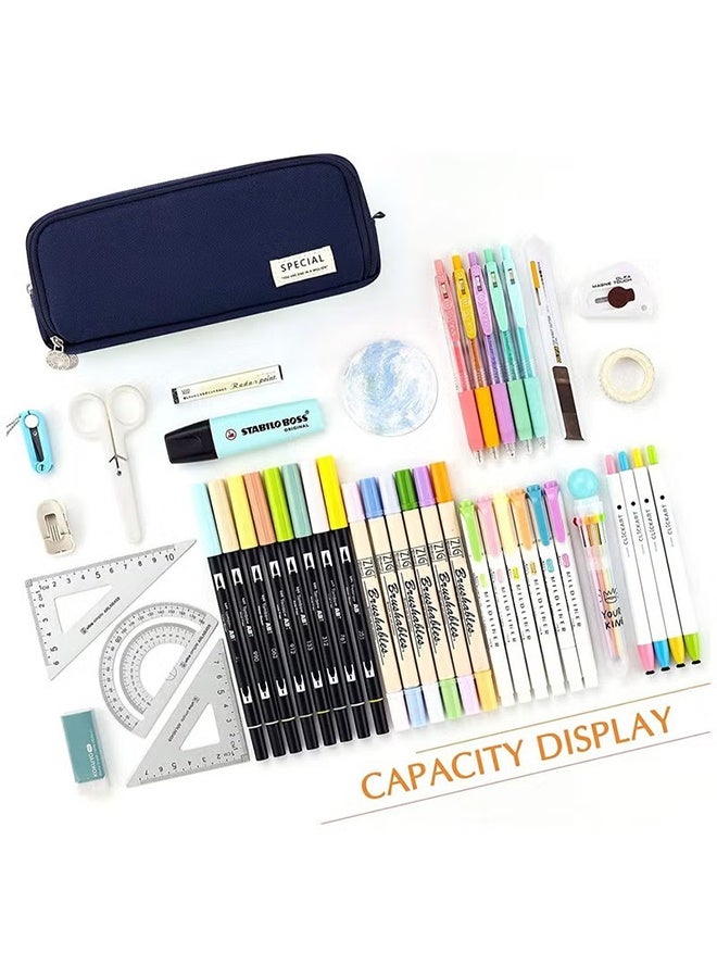 Ocean Large Capacity Pen Case, Three Compartment Pen Case, Suitable for Stationery Bags for School Teenagers, Boys and Girls, Convenient Storage Bags, Outdoor Travel Storage Bags (Navy Blue) - Image 2