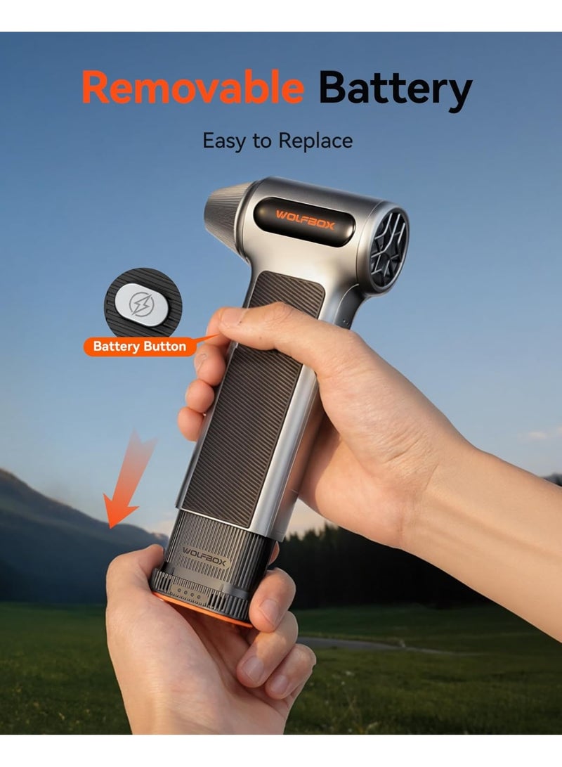 WOLFBOX MegaFlow200 Cordless Car Air Duster With Removable Battery 3-Speed Adjustable Compressed Air Blower 4 Nozzles For Car Interior Cleaning Detailing & Dashboard Dust Removal - Image 2
