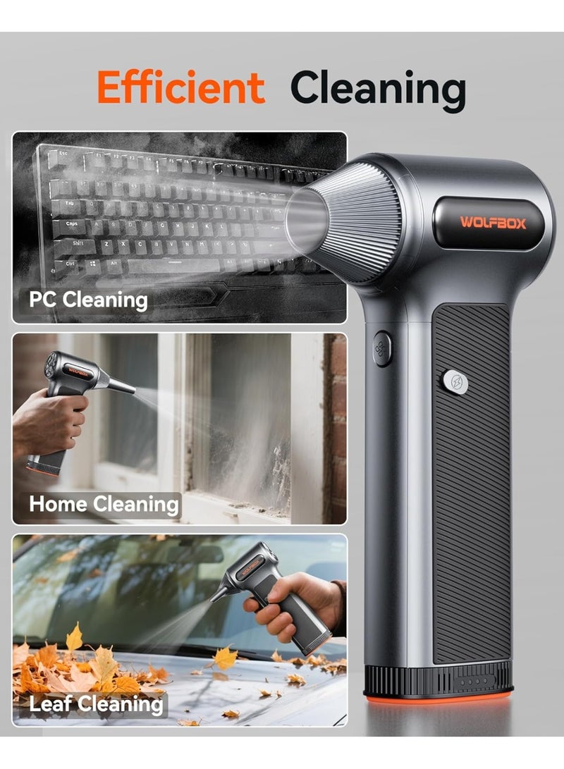 WOLFBOX MegaFlow200 Cordless Car Air Duster With Removable Battery 3-Speed Adjustable Compressed Air Blower 4 Nozzles For Car Interior Cleaning Detailing & Dashboard Dust Removal - Image 3