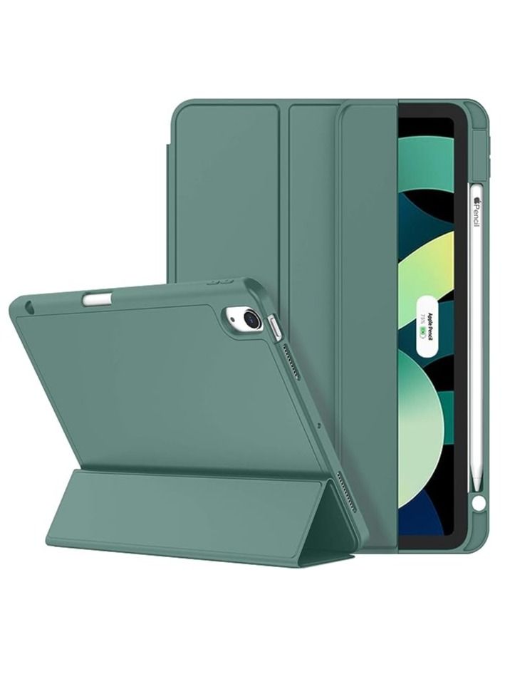iPad Air 5th Generation Case 2022/ iPad Air 4th Generation Case 2020 10.9 Inch with Pencil Holder Auto Sleep/Wake Trifold Stand Smart Case for iPad Air 5/4 Case Midnight Green Color