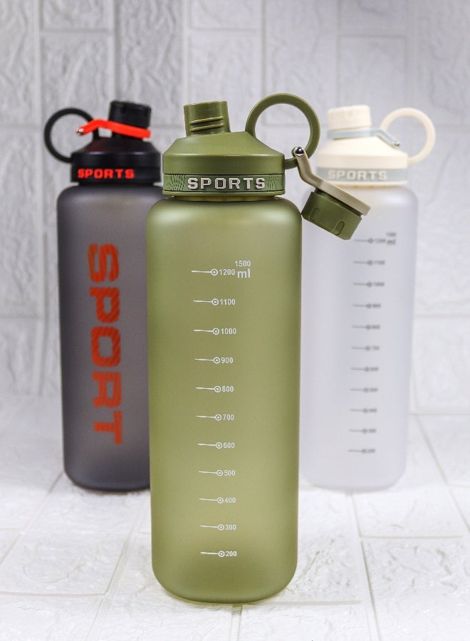 توشيونيكس زجاجة مياه رياضية بلاستيكية خالية من مادة BPA سعة 1500 مل مع مقبض، وفلتر مصفاة، وغطاء واسع الفم مانع للتسرب، وعلامات مستوى الماء بالملليلتر - مادة غير سامة، زجاجة شرب قابلة لإعادة الاستخدام للصالة الرياضية والمكتب والسفر والأنشطة الخارجية - مناسبة للجميع في كل مكان - Image 3