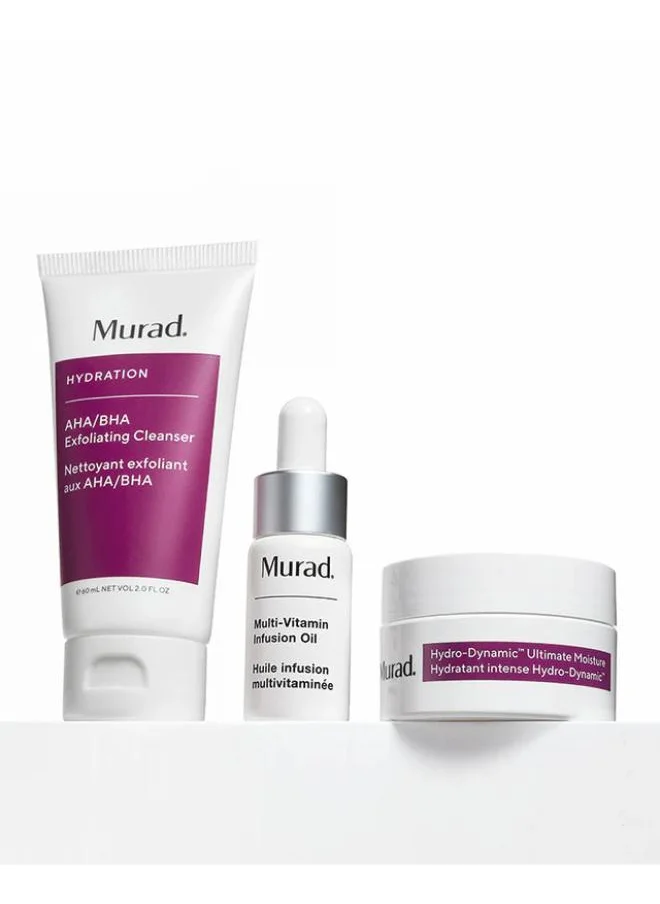 مراد Hydrate Trial Kit For Dewy, Refreshed Skin Aha/Bha Exfoliating Cleanser 60Ml Multi Vitamin Infusion Oil 10Ml Hydro-Dynamic Ultimate Moisture 15Ml
