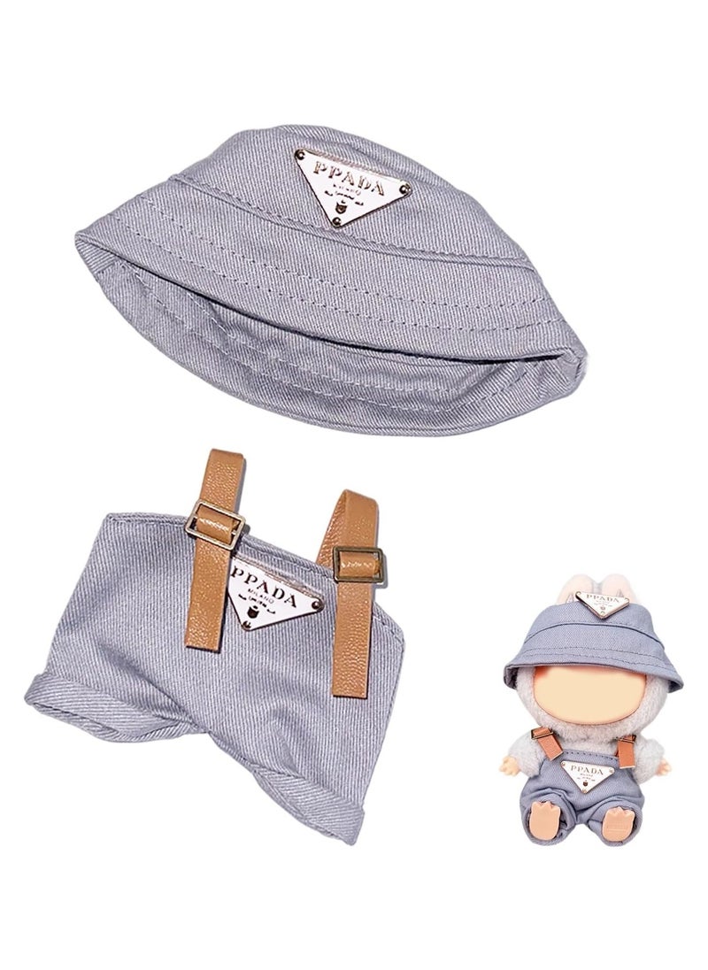 BRIXSPARK Clothes for Labubu(No Doll,Just Clothes) , Hat & Overalls Set for Labubu Clothes 15cm/17cm Doll Accessories Suit, Doll Outfit Stylish Doll Clothes for Doll. 