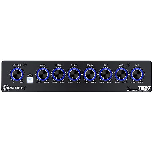 Taramp's TEQ 7 Stereo 7-Band Graphic Equalizer RCA Input 2 Channels HPF and LPF Filters Mute Function Car Audio Mixer Equalizer EQ, Best Control for Car, Boat, Motorcycle - TEQ7 Blue - Image 1