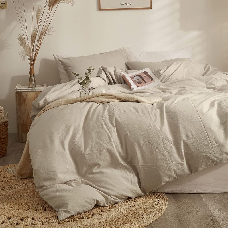 AMWAN Solid Beige Duvet Cover Twin XL - Soft Washed Cotton Bedding Set, Modern Boho Style Comforter Cover With 2 Pillow Shams - Image 3