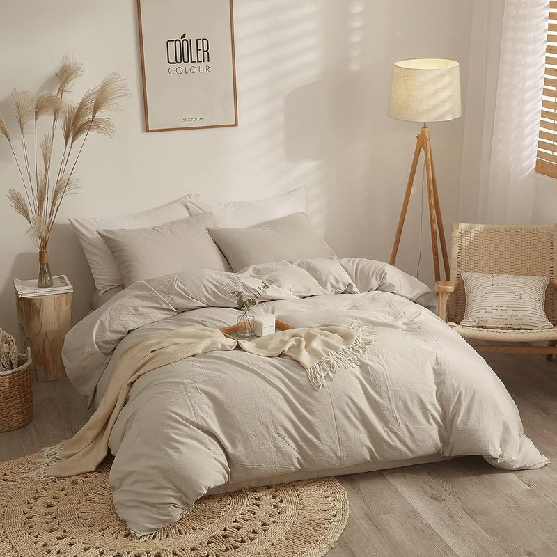AMWAN Solid Beige Duvet Cover Twin XL - Soft Washed Cotton Bedding Set, Modern Boho Style Comforter Cover With 2 Pillow Shams - Image 2