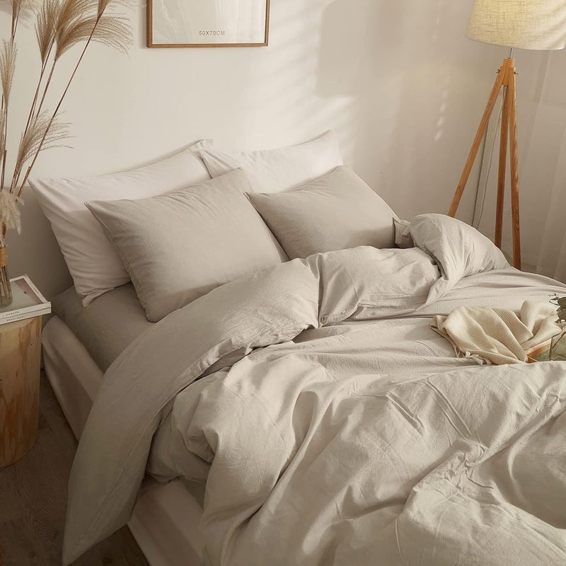 AMWAN Solid Beige Duvet Cover Twin XL - Soft Washed Cotton Bedding Set, Modern Boho Style Comforter Cover With 2 Pillow Shams - Image 4