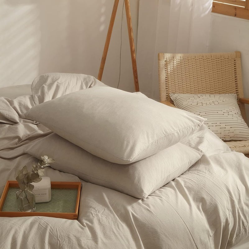 AMWAN Solid Beige Duvet Cover Twin XL - Soft Washed Cotton Bedding Set, Modern Boho Style Comforter Cover With 2 Pillow Shams - Image 5