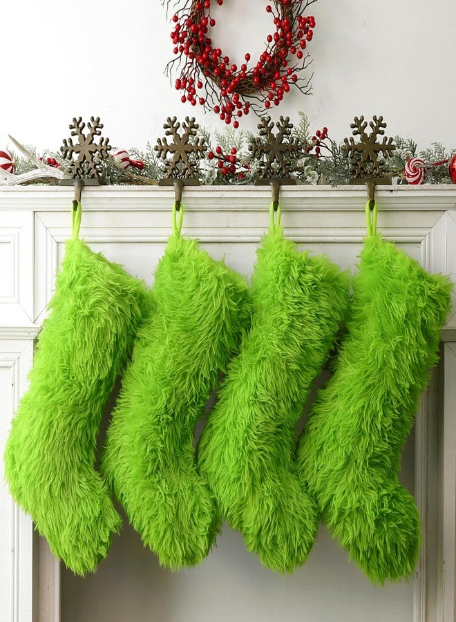 Pawliss Spirit Christmas Stockings: 4PC 18 Inch Faux Plush Fur Christmas Stocking Embroidered with Green Elf Face, Lush Green Fuzzy Stocking, Soft Christmas Décor Home Party Supplies - Image 2