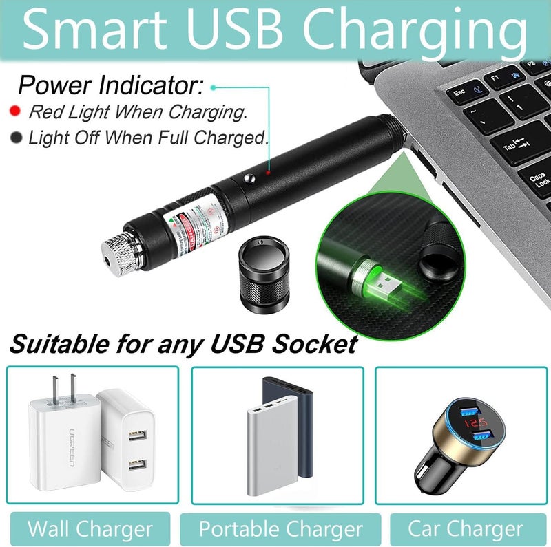 COOLCOLD Laser Light | USB Rechargeable, Laser Pointer | Long Range, Laser Light Powerful | for Party, Disco Adjustable Mode, 2000m Handheld Lesar Pen, Suitable for Camping(Pack-2, Green + Red) - Image 3