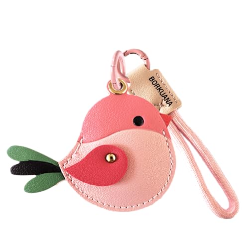 ZOUITY Leather Keychain Holder Case Compatible with AirTag,Cute Protective Cover with Keyring and Lanyard,Anti-Scratch Finder GPS Tracker Case for Wallet Keys,Bag,Pets,Backpack(Pink Bird) - Image 1