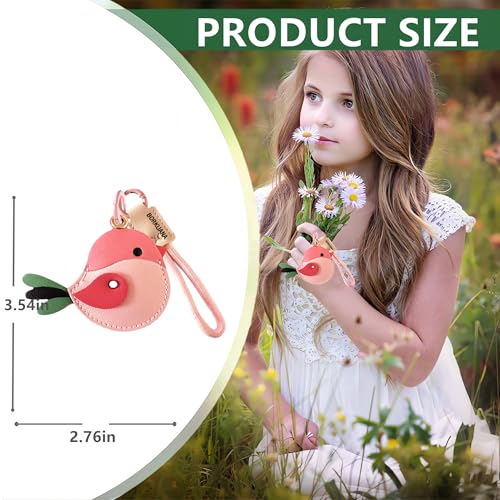 ZOUITY Leather Keychain Holder Case Compatible with AirTag,Cute Protective Cover with Keyring and Lanyard,Anti-Scratch Finder GPS Tracker Case for Wallet Keys,Bag,Pets,Backpack(Pink Bird) - Image 2