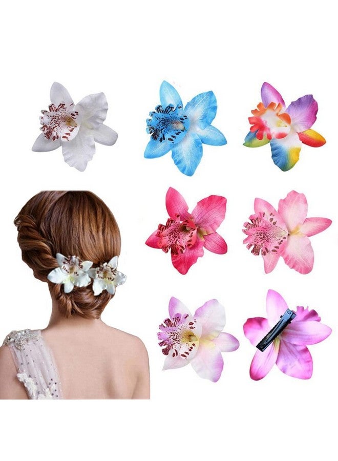 erioctry 12Pcs Orchid Flower Hair Clips Multicolor Hawaiian Beach Flower Hair Pins Butterfly Orchid Alligator Slide Clips Wedding Party Bridal Hairclips Hair Accessories For Women Girls - Image 1