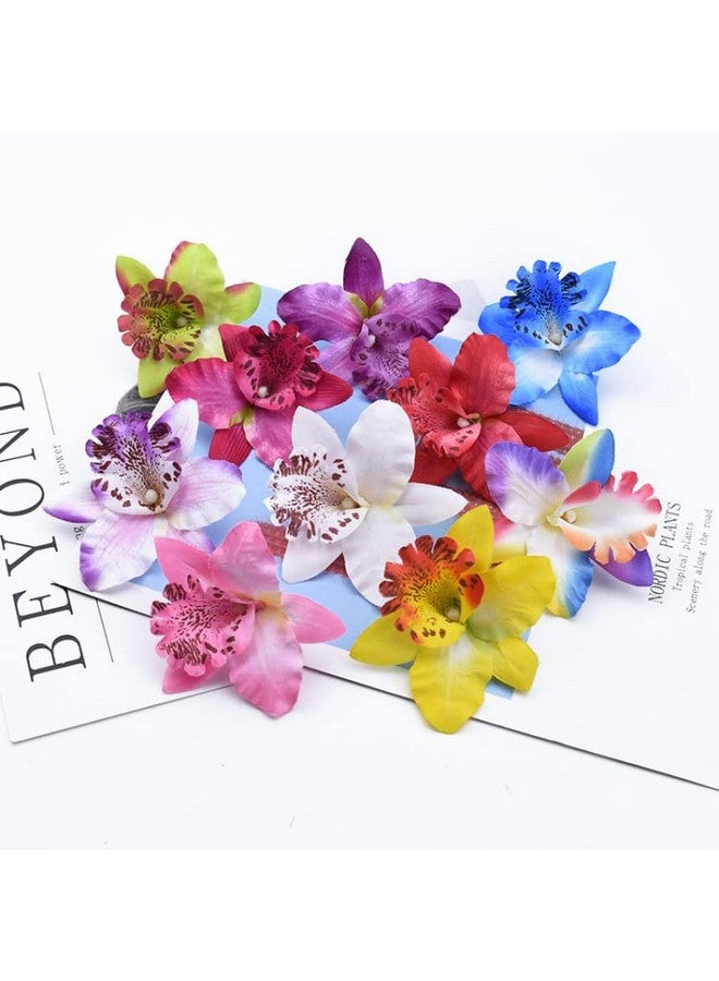 erioctry 12Pcs Orchid Flower Hair Clips Multicolor Hawaiian Beach Flower Hair Pins Butterfly Orchid Alligator Slide Clips Wedding Party Bridal Hairclips Hair Accessories For Women Girls - Image 5