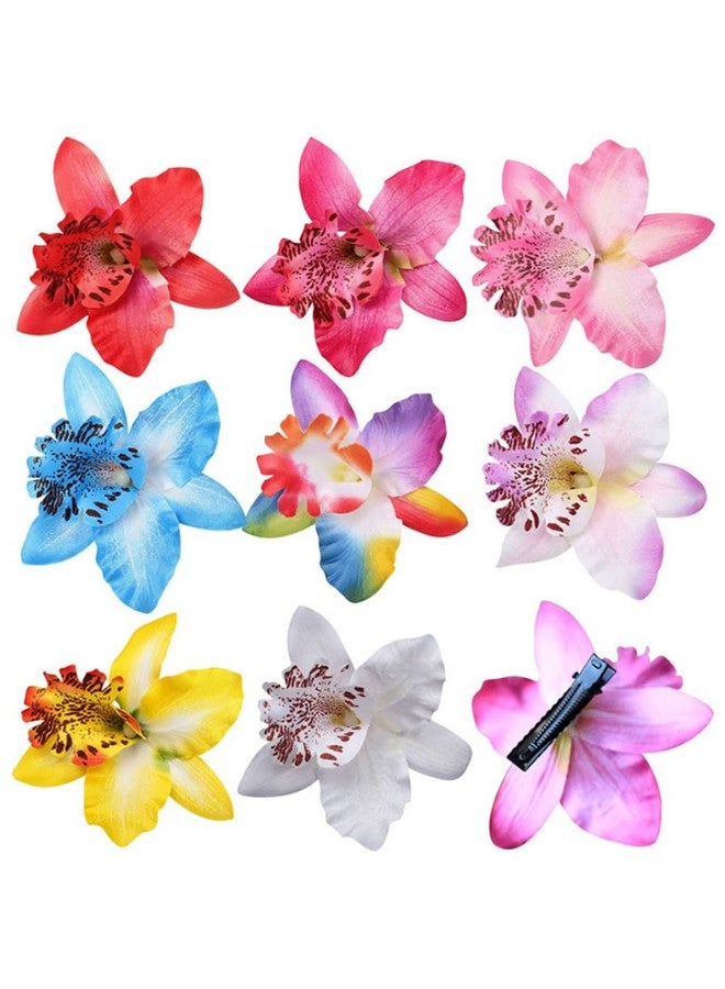 erioctry 12Pcs Orchid Flower Hair Clips Multicolor Hawaiian Beach Flower Hair Pins Butterfly Orchid Alligator Slide Clips Wedding Party Bridal Hairclips Hair Accessories For Women Girls - Image 4