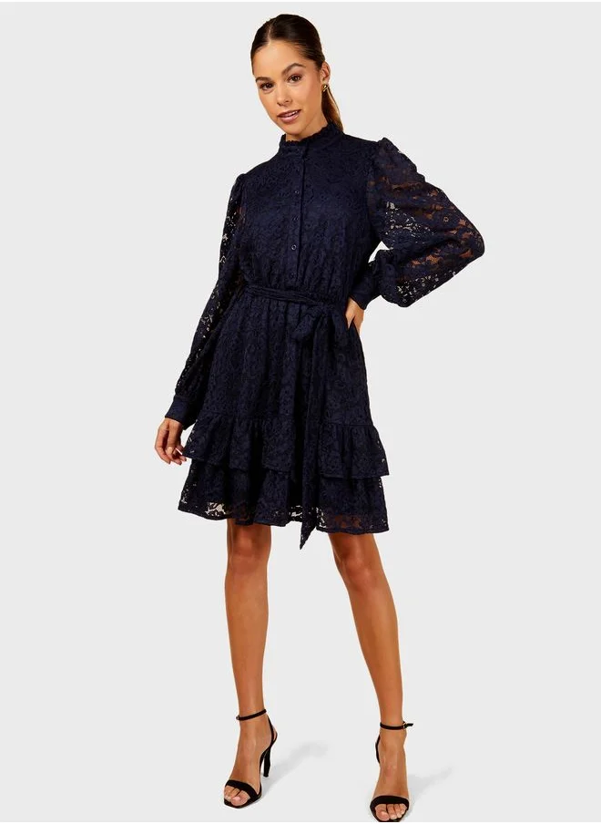 Little Mistress Lace Mini Shirt Dress