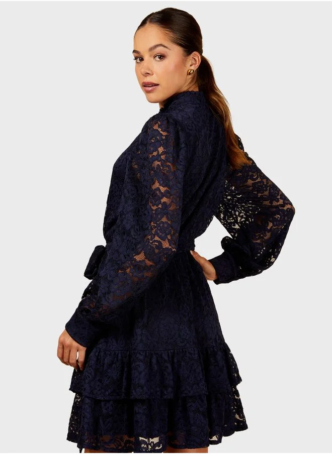 Little Mistress Lace Mini Shirt Dress