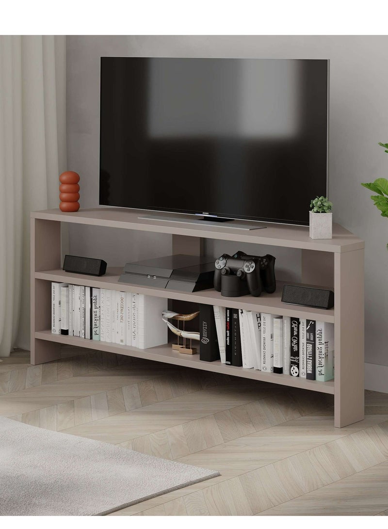 Mourah Home Thales Modern Corner Tv Stand Up To 43'' Inch Tvs| Spacesaving Tv Stand With Storage| 110X36X45 Cm (Light Mocha)- 2 Years Warranty - Image 1
