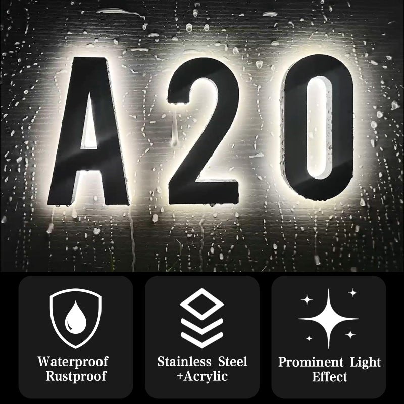 ShowMtheM 5 Inch Backlit House Numbers for Outside,Waterproof Black Stainless Steel LED Illuminated Modern Address Number,Plug-in Lighted Address Signs for House,Shop (Adapter Not Included)(1) - Image 2