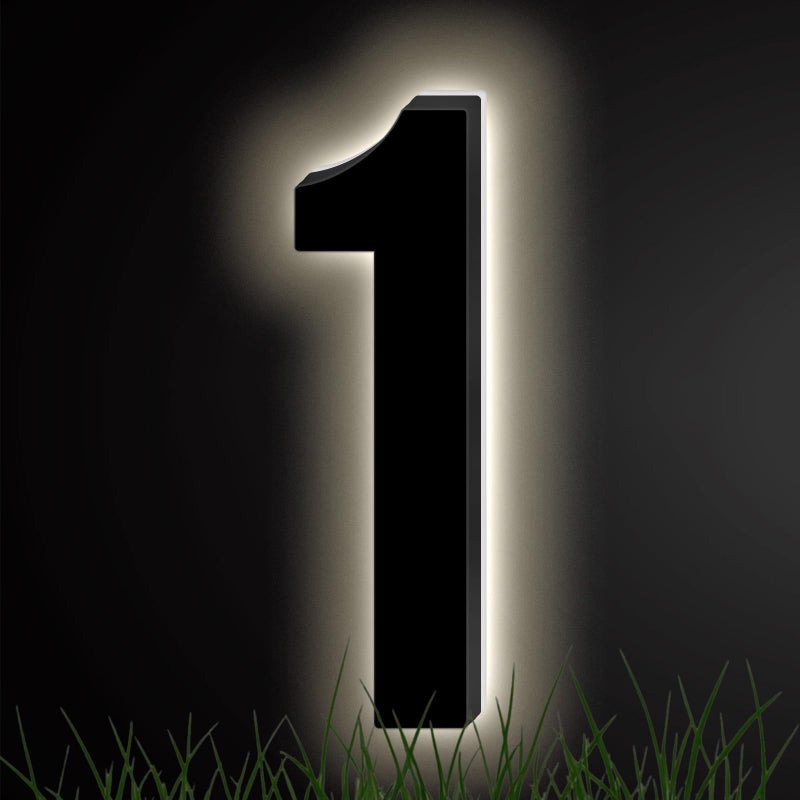 ShowMtheM 5 Inch Backlit House Numbers for Outside,Waterproof Black Stainless Steel LED Illuminated Modern Address Number,Plug-in Lighted Address Signs for House,Shop (Adapter Not Included)(1) - Image 1