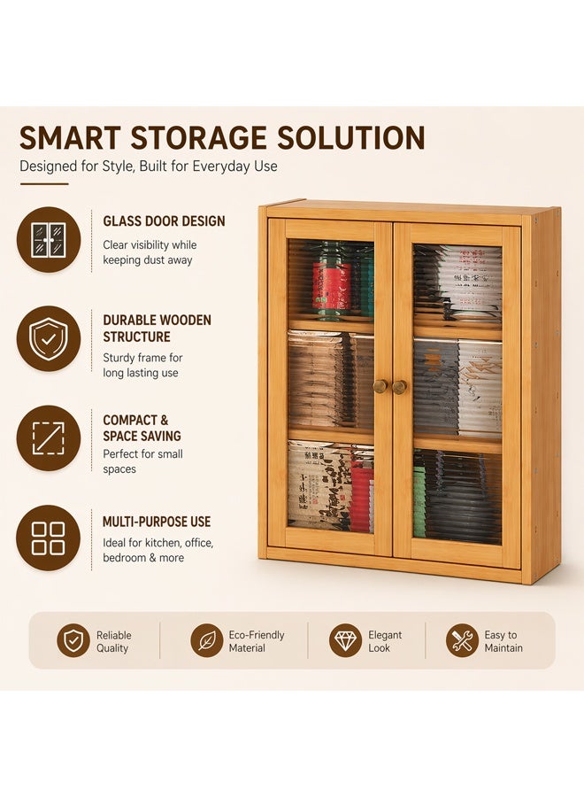 NKX Wooden Storage Cabinet with Glass Doors – Compact, Durable & Multi-Purpose Organizer for Kitchen, Office & Bedroom - Image 5