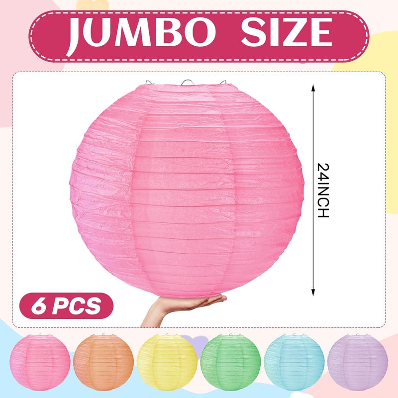 Woanger 6 Pack 24 Inch Jumbo Pastel Paper Lanterns Party Decorations Macaron Large Chinese Paper Lantern Giant Hanging Paper Lanterns for Birthday Party - Image 2
