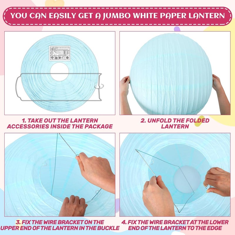 Woanger 6 Pack 24 Inch Jumbo Pastel Paper Lanterns Party Decorations Macaron Large Chinese Paper Lantern Giant Hanging Paper Lanterns for Birthday Party - Image 5