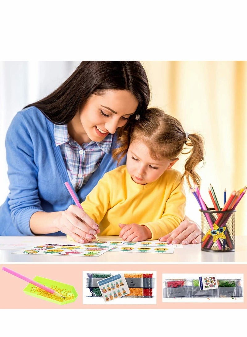 Excefore 19 قطعة 5D أطقم رسم بالمجوهرات بتقنية DIY ، موضوع كرتوني ملصقات ملصق للأعمال اليدوية للأطفال والمبتدئين للكبار رسم أناناس فلامنغو إنسان حيوان في الصيف - Image 4