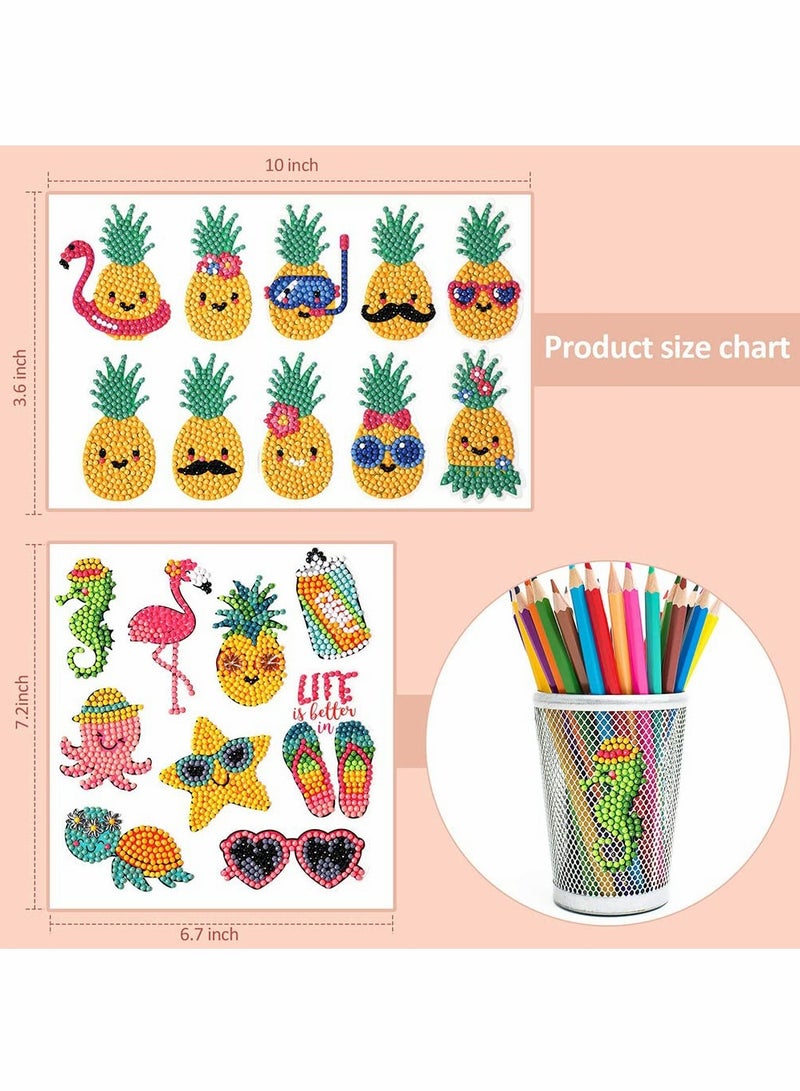 Excefore 19 قطعة 5D أطقم رسم بالمجوهرات بتقنية DIY ، موضوع كرتوني ملصقات ملصق للأعمال اليدوية للأطفال والمبتدئين للكبار رسم أناناس فلامنغو إنسان حيوان في الصيف - Image 5