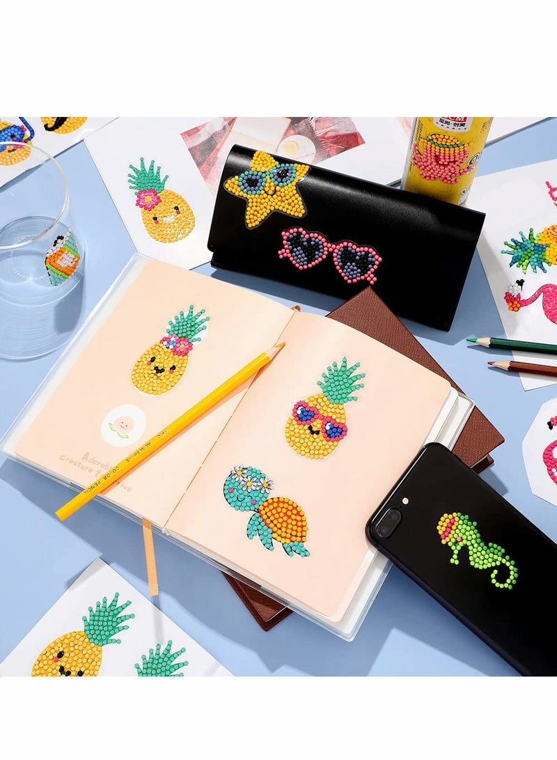 Excefore 19 قطعة 5D أطقم رسم بالمجوهرات بتقنية DIY ، موضوع كرتوني ملصقات ملصق للأعمال اليدوية للأطفال والمبتدئين للكبار رسم أناناس فلامنغو إنسان حيوان في الصيف - Image 2