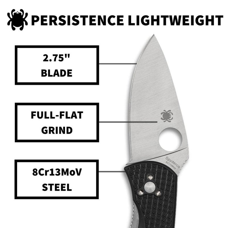 Spyderco Persistence Lightweight Knife with 2.77" Stainless Steel Blade and Durable Black FRN Handle - PlainEdge - C136PBK - Image 3
