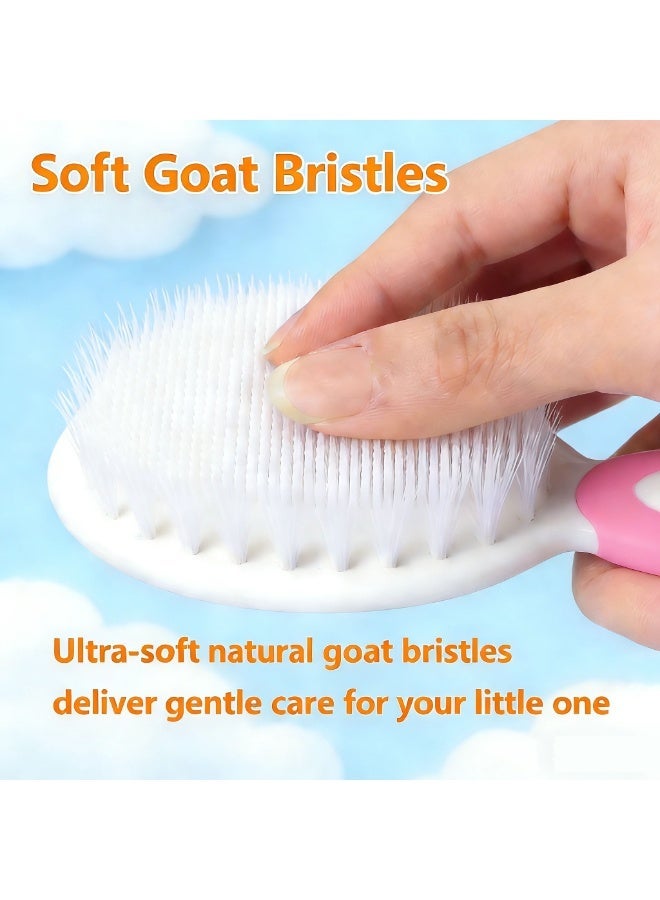 فيدوس طقم مشط وفرشاة شعر للأطفال مكون من 3 قطع باللون الوردي، بشعيرات ناعمة للأطفال حديثي الولادة والأطفال الصغار - Image 3