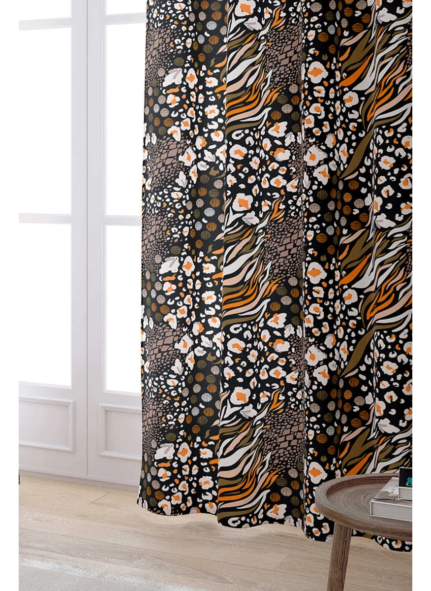 Cango Home Brown Orange Snakeskin Zebra Patterned Digital Printed Curtain CGH362-PR