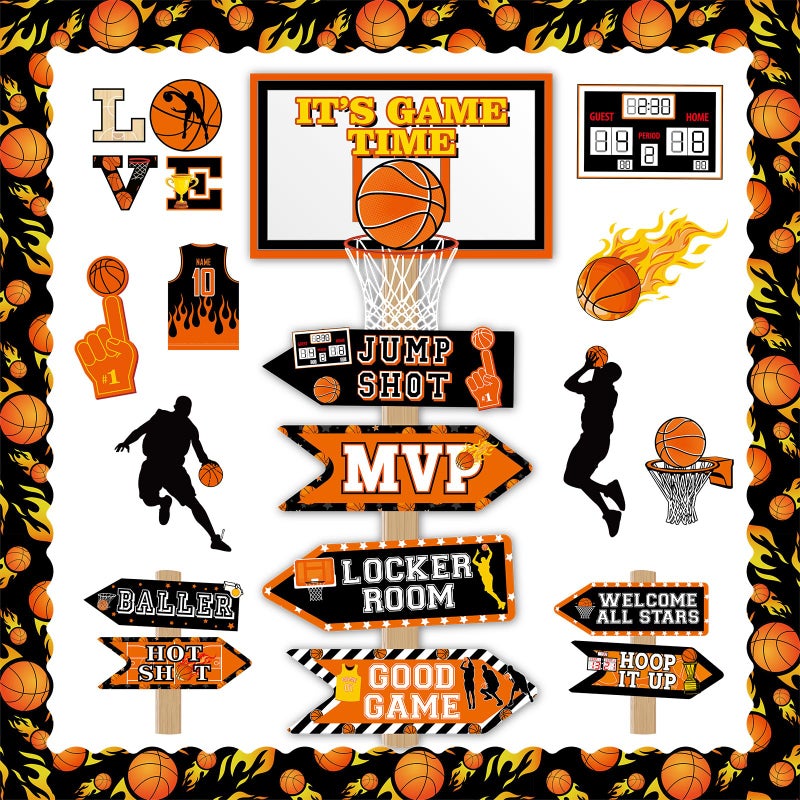 gisgfim 36pcs Basketball Bulletin Board Decoration Basketball Theme Bulletin Boarders Itâ€™s Game Time Basketball Cut-Outs Sports Bulletin Board Decor for School Classroom Game Bulletin Board Supplies - Image 1