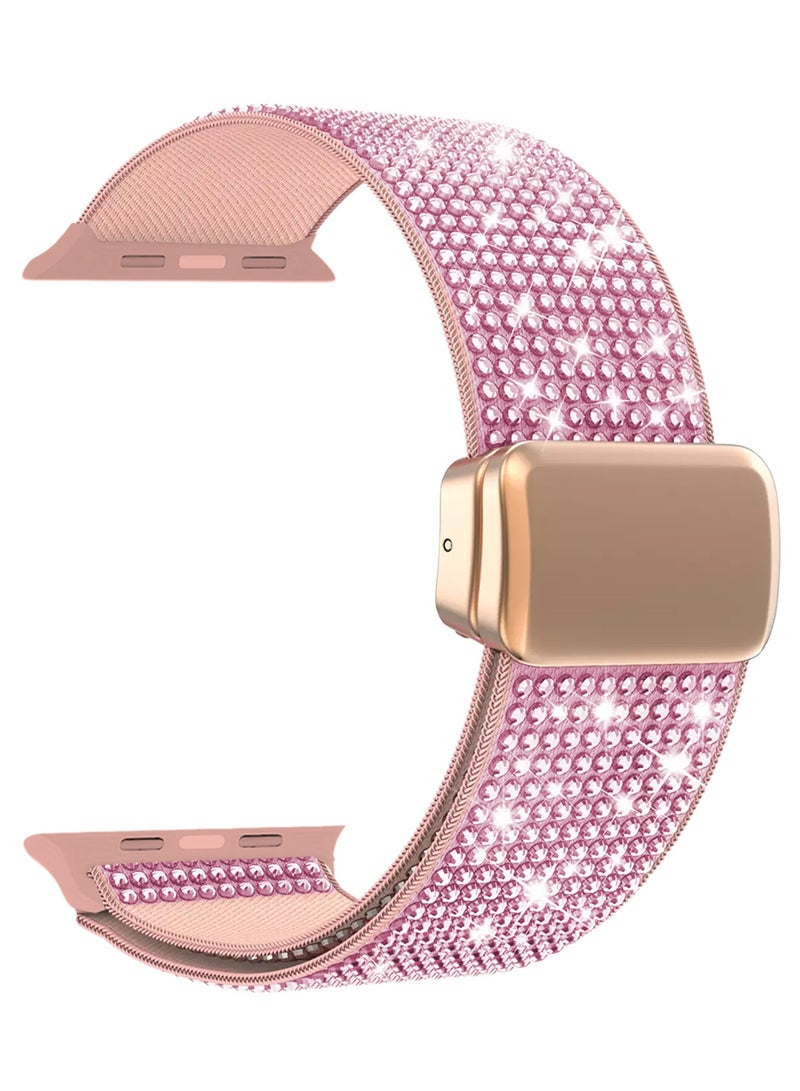 38mm/40mm/41mm/42mm(Series 10) Strap Band for Apple Watch Series 1-9, SE & Ultra - Rhinestone Sparkle Watch Band - Pink - Image 1