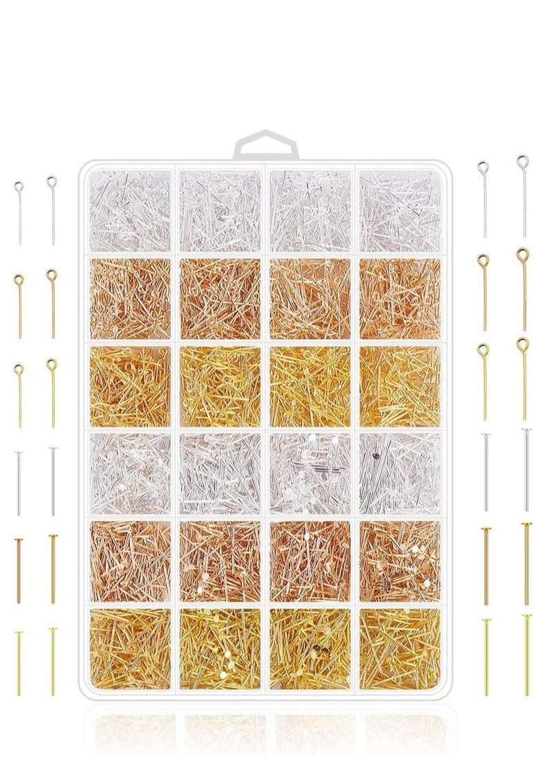 KASTWAVE 2400 Pieces Head Pins Eye Pins Supplies Jewelry Head Pins for Charm Beads DIY Making - Image 1