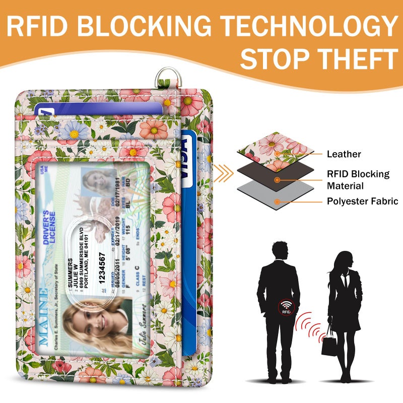 Yonlevres Credit Card Holder Slim Wallet, Floral RFID Wallet Women Front Pocket Small Card Holder, Travel Cute Thin with ID Window PU Leather RFID Blocking Case Organizer Gift Girls Ladies - Image 5