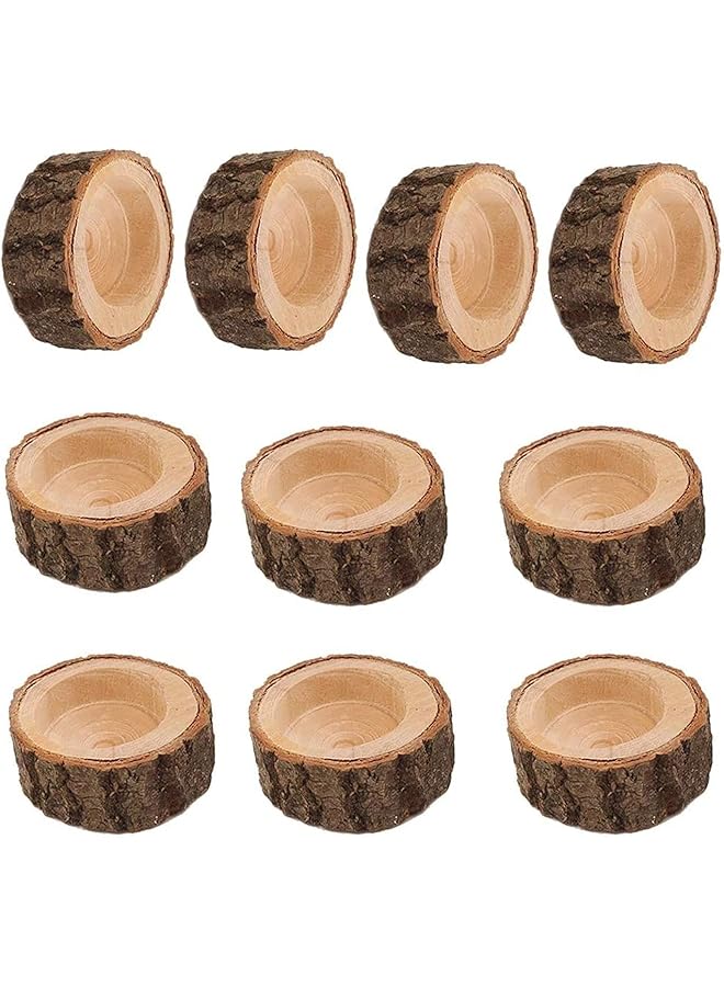 The Bros Wooden Tea Light Candle Holders, Rustic Wood Votive Candle Holder Set for Wedding Centerpieces for Table, Diwali Halloween Christmas Party Valentine's Day Home Decoration 10 PCS (2.16Wx0.98H) - Image 1