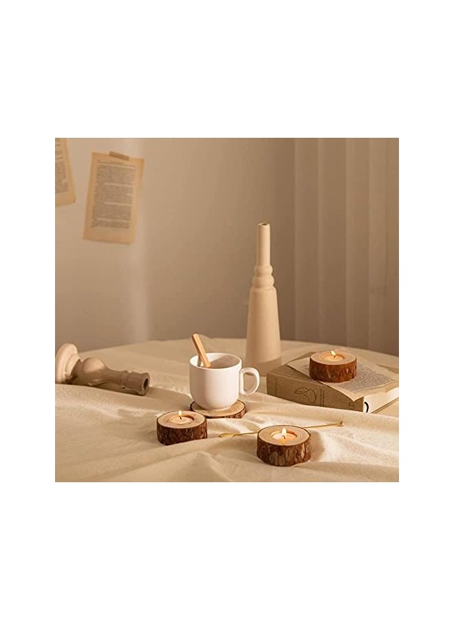 The Bros Wooden Tea Light Candle Holders, Rustic Wood Votive Candle Holder Set for Wedding Centerpieces for Table, Diwali Halloween Christmas Party Valentine's Day Home Decoration 10 PCS (2.16Wx0.98H) - Image 4