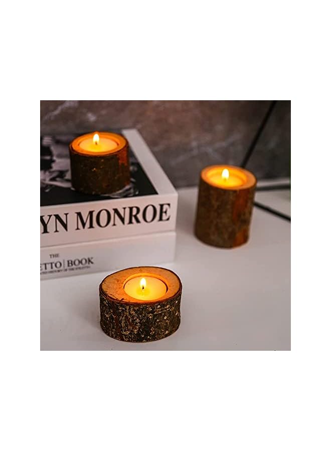 The Bros Wooden Tea Light Candle Holders, Rustic Wood Votive Candle Holder Set for Wedding Centerpieces for Table, Diwali Halloween Christmas Party Valentine's Day Home Decoration 10 PCS (2.16Wx0.98H) - Image 3