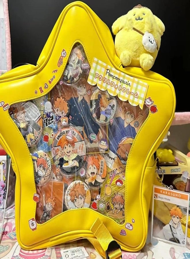 Vobomo Yellow Star Kawaii Backpack PU Leather Ita Bag Backpack Y2k Shoulder Bag Aesthetic Cute Backpack (Yellow) - Image 2